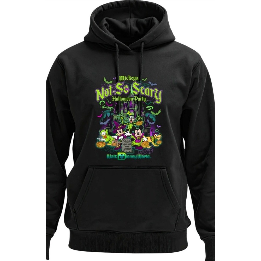 Disney World Mickey Not So Scary Halloween Party Hoodie Unisex Adult Black 2XL